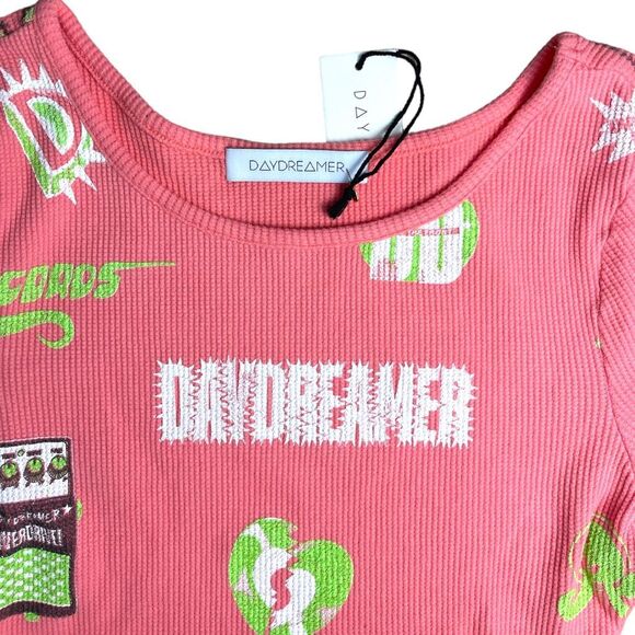 New! Daydreamer Womens Records Amplified Graphic Thermal Crop Top Pink Large NWT - Picture 5 of 14